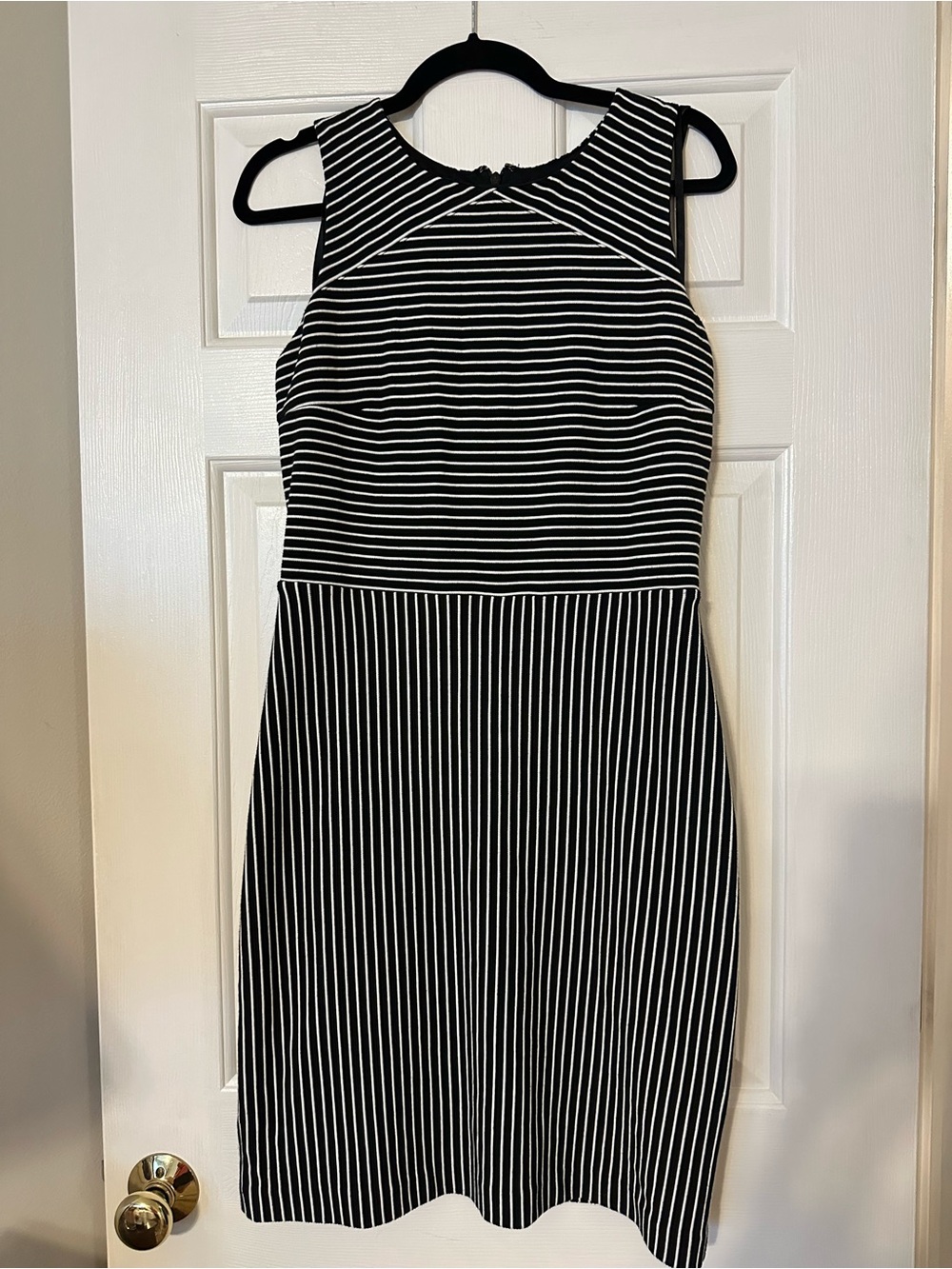 Banana Republic Black and White Striped Midi Sheath Dress
